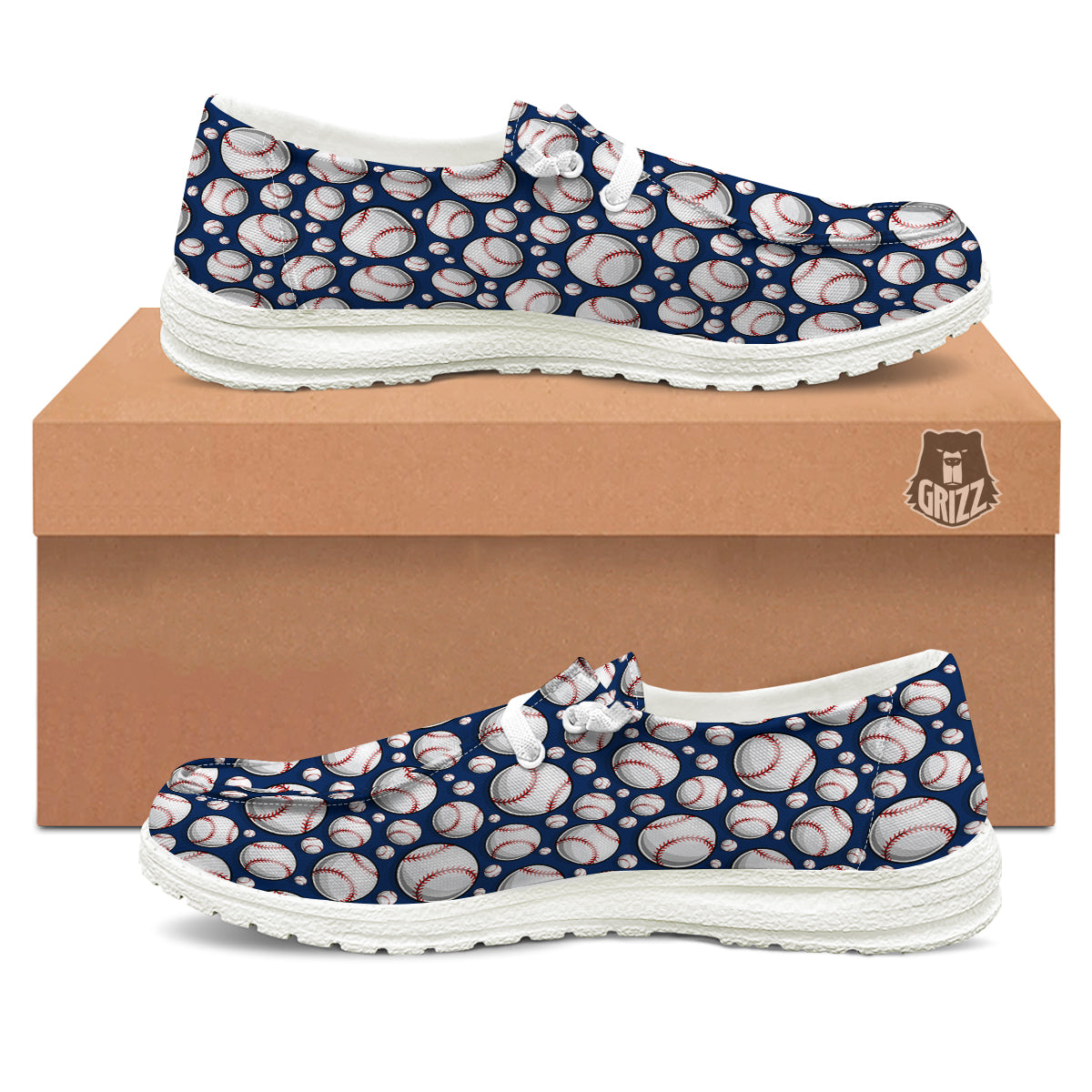 Baseballs Print Pattern White Loafers-grizzshop