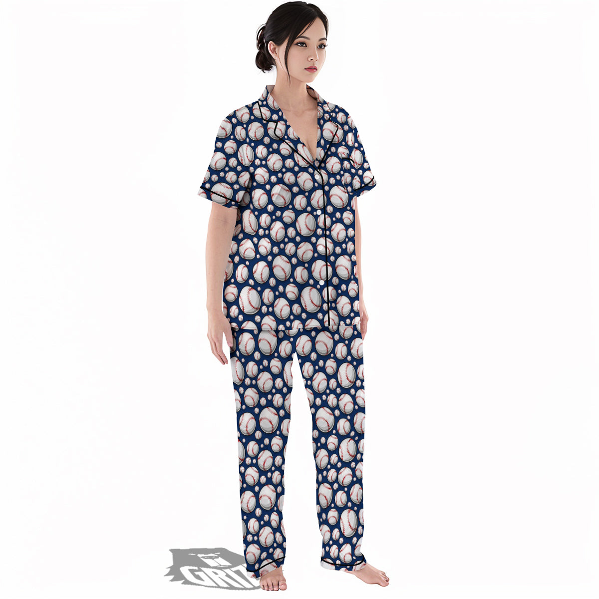 Baseballs Print Pattern Women's Pajamas Set-grizzshop