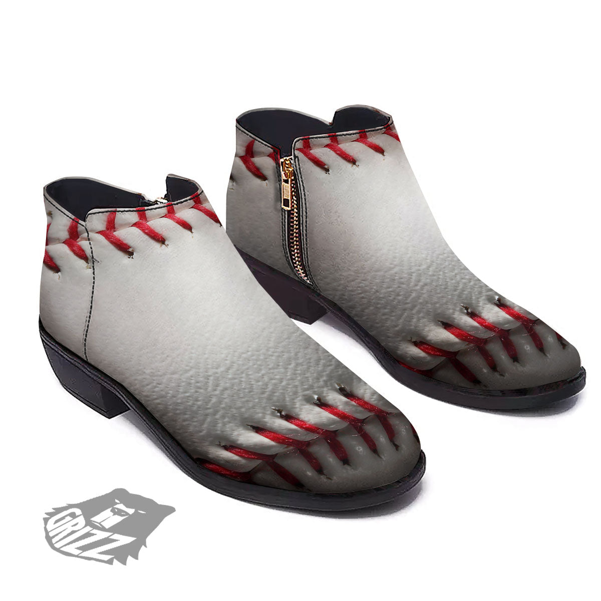 Baseballs Texture Print Ankle Boots-grizzshop