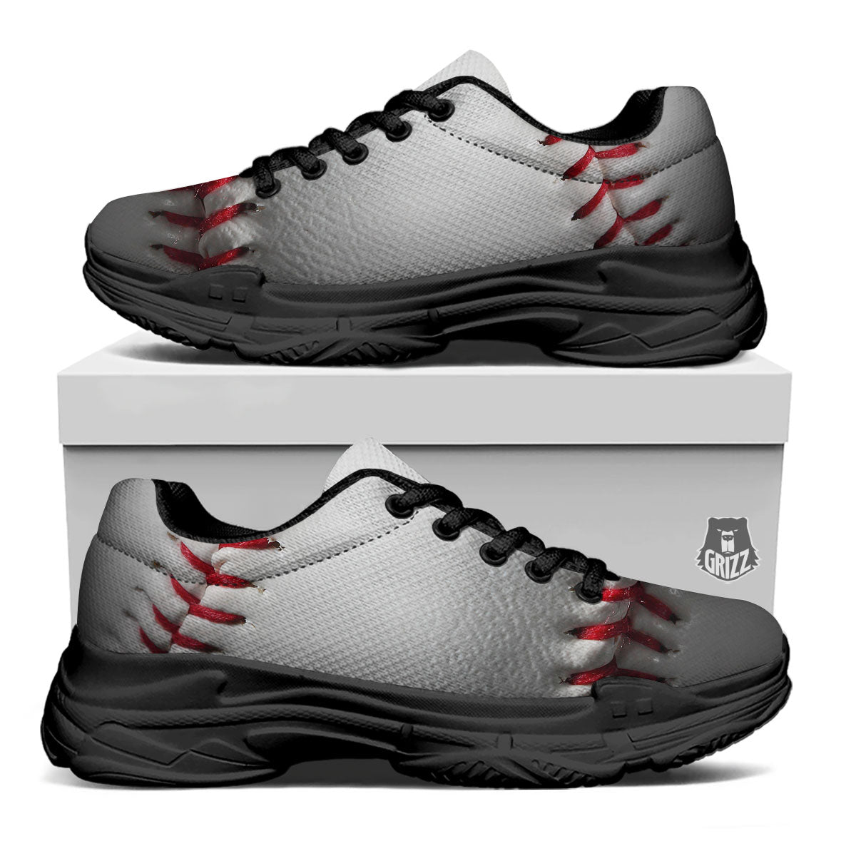 Baseballs Texture Print Black Chunky Shoes-grizzshop