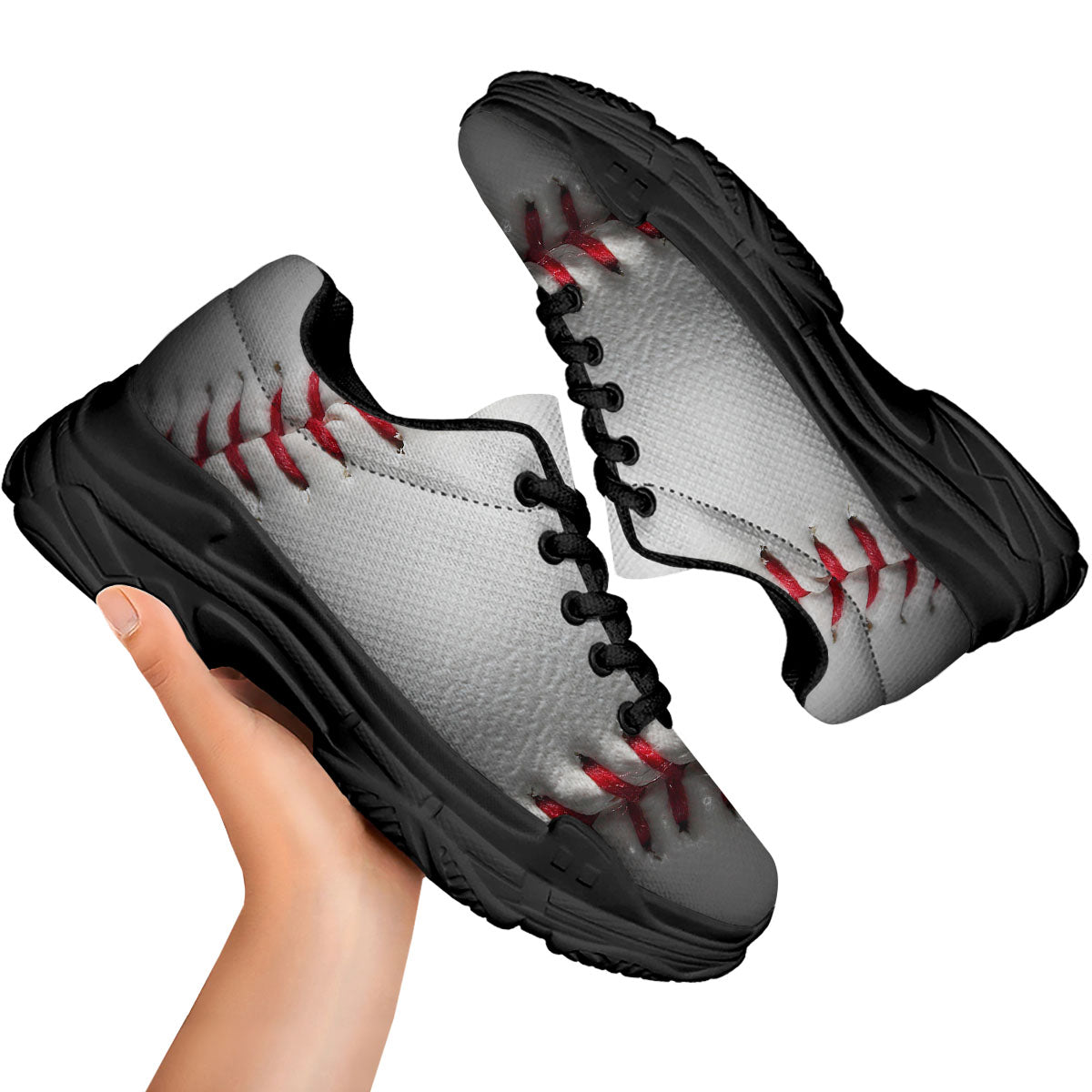 Baseballs Texture Print Black Chunky Shoes-grizzshop