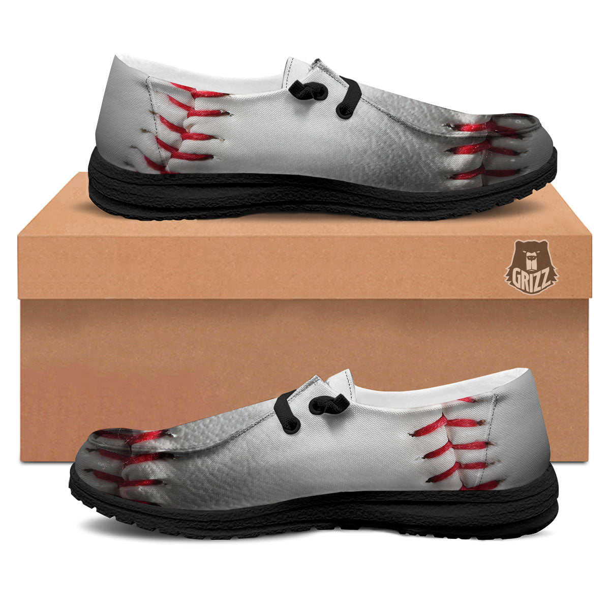 Baseballs Texture Print Black Loafers-grizzshop