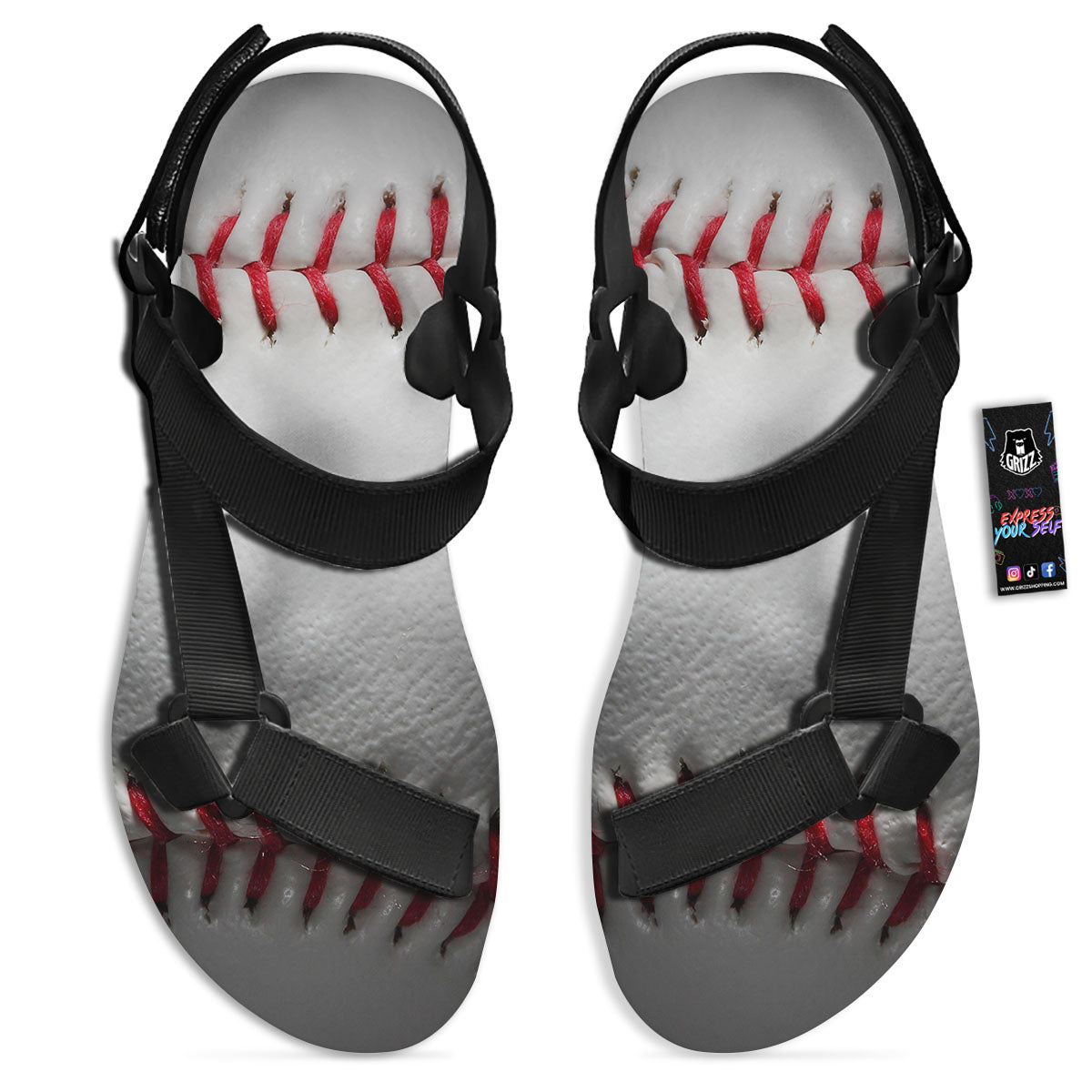 Baseballs Texture Print Black Open Toe Sandals-grizzshop