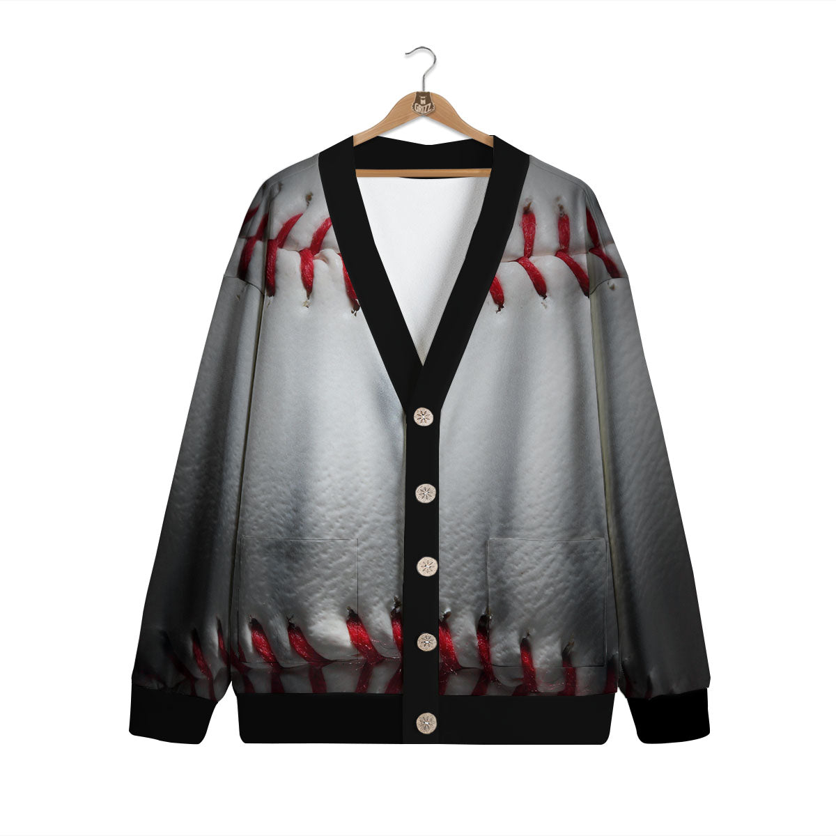 Baseballs Texture Print Cardigan-grizzshop