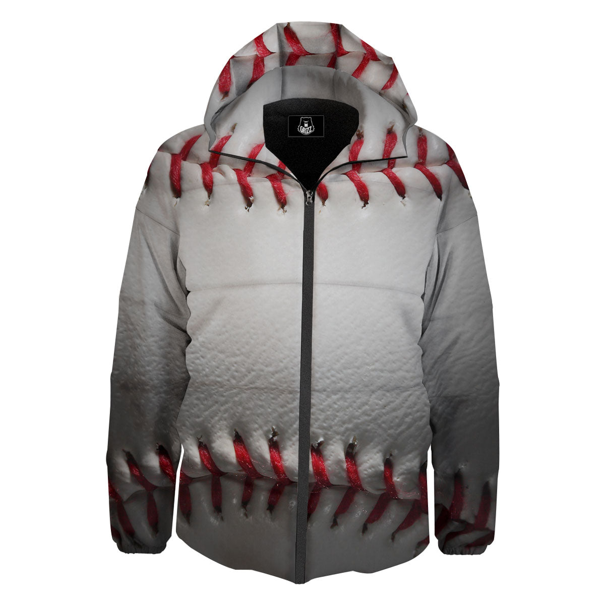 Baseballs Texture Print Down Jacket-grizzshop