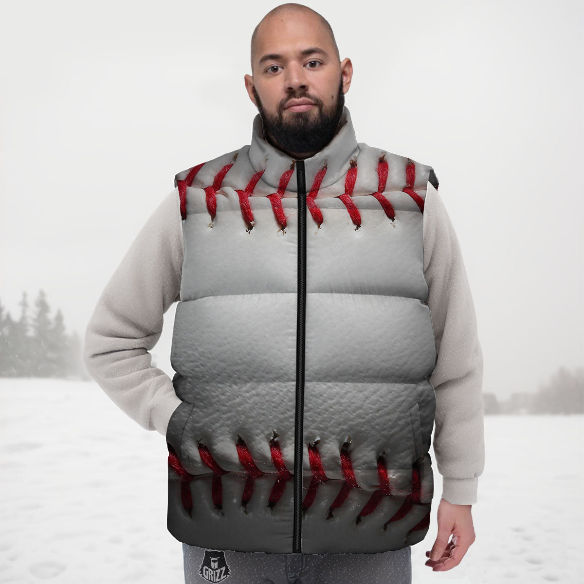 Baseballs Texture Print Down Vest