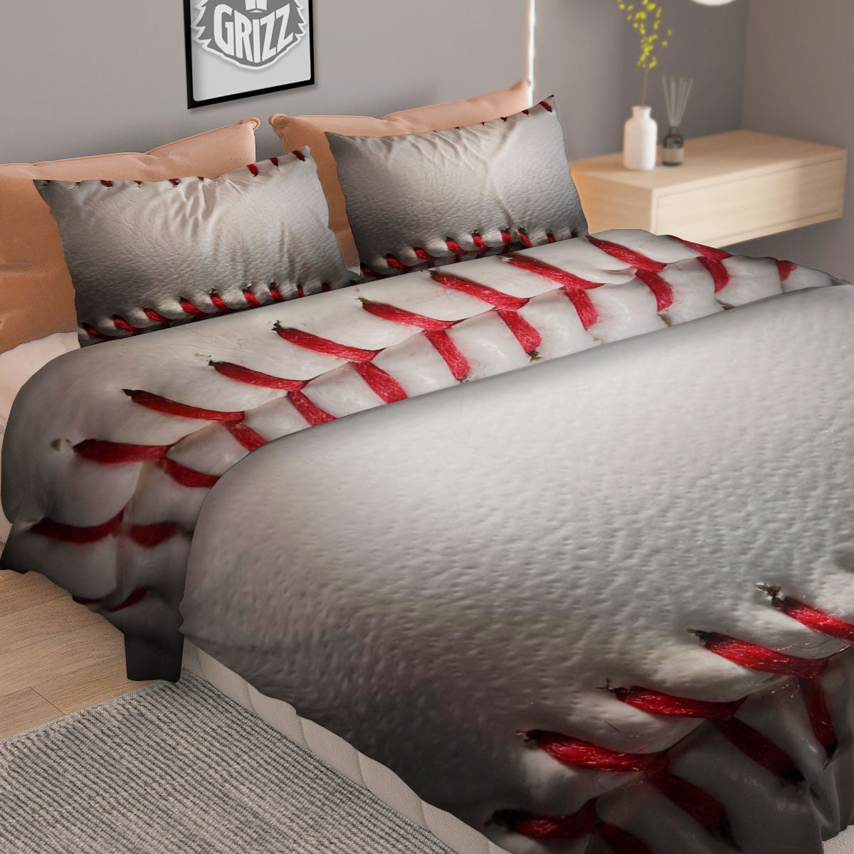 Baseballs Texture Print Duvet Cover Bedding Set