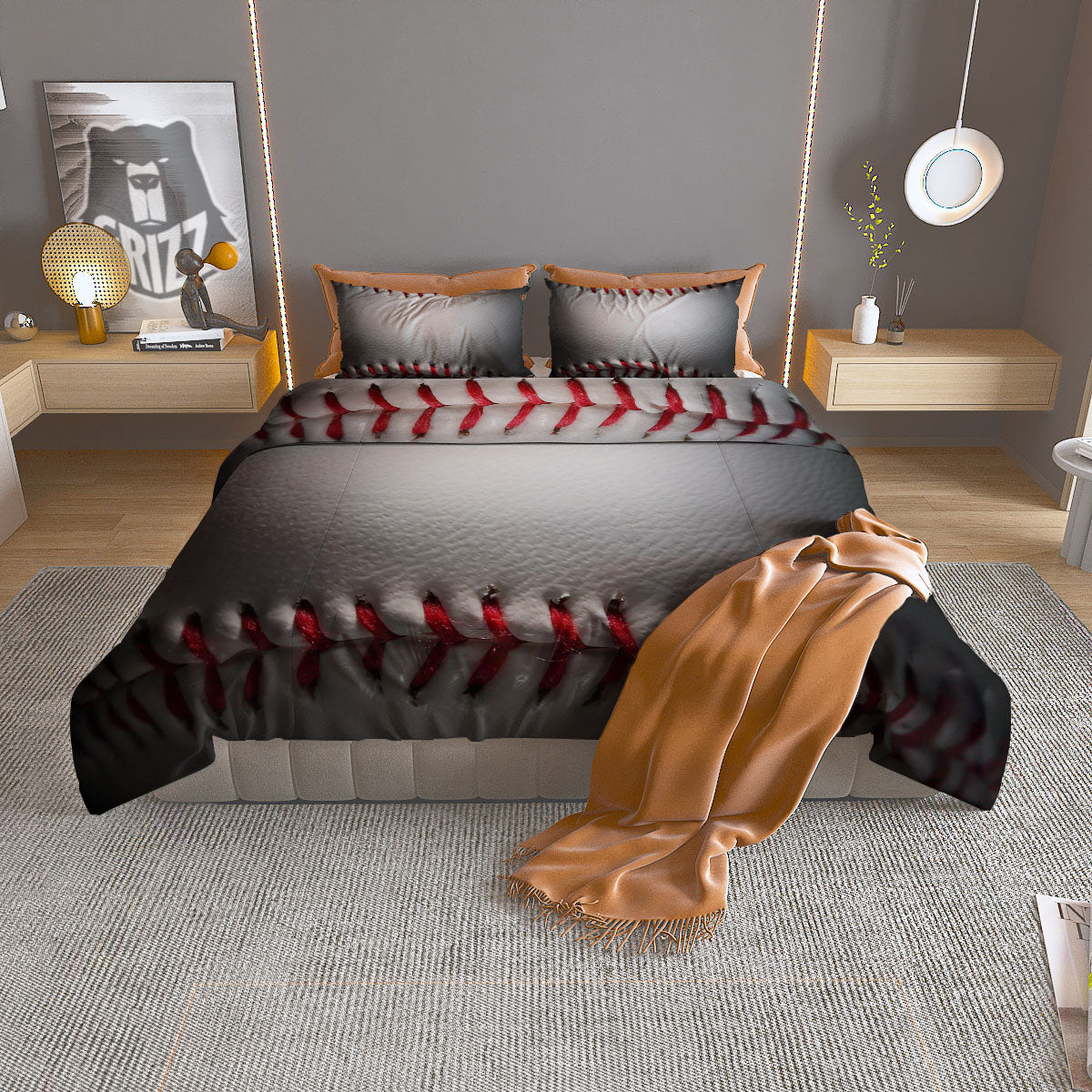 Baseballs Texture Print Duvet Cover Bedding Set
