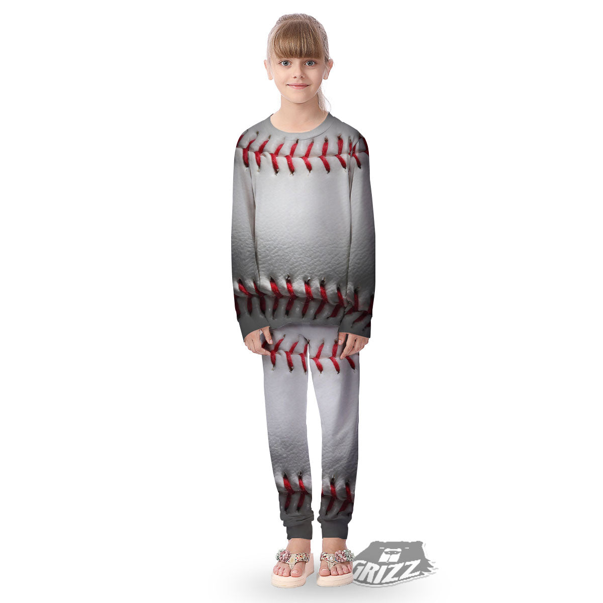 Baseballs Texture Print Kid's Pajamas-grizzshop