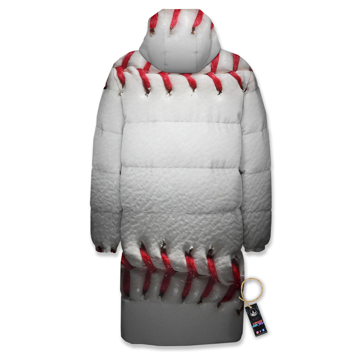 Baseballs Texture Print Long Down Jacket-grizzshop