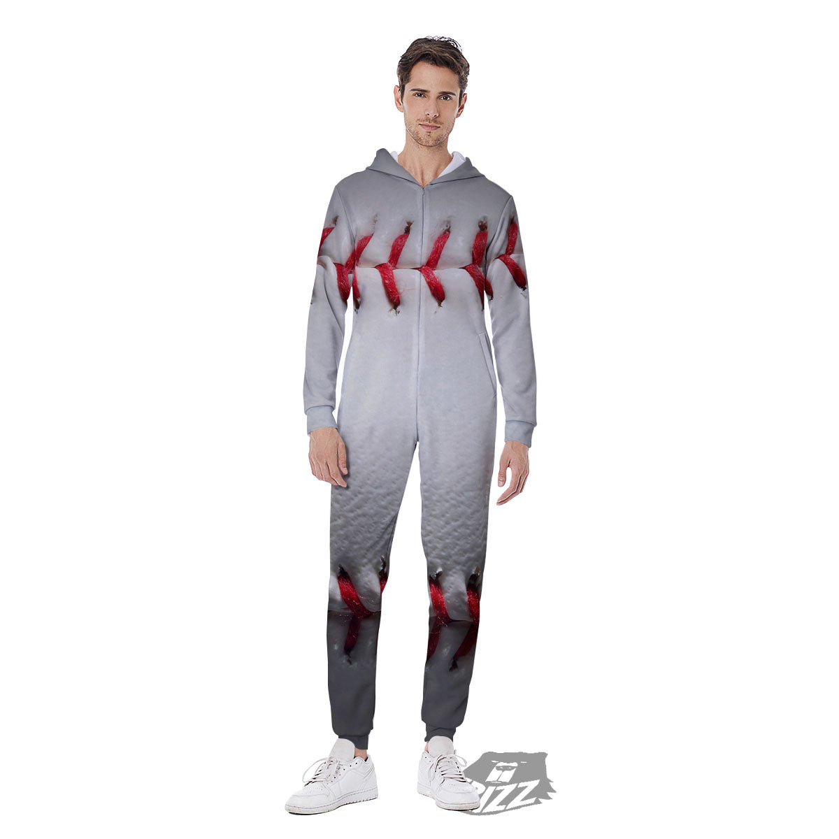 Baseballs Texture Print Men's Jumpsuit-grizzshop