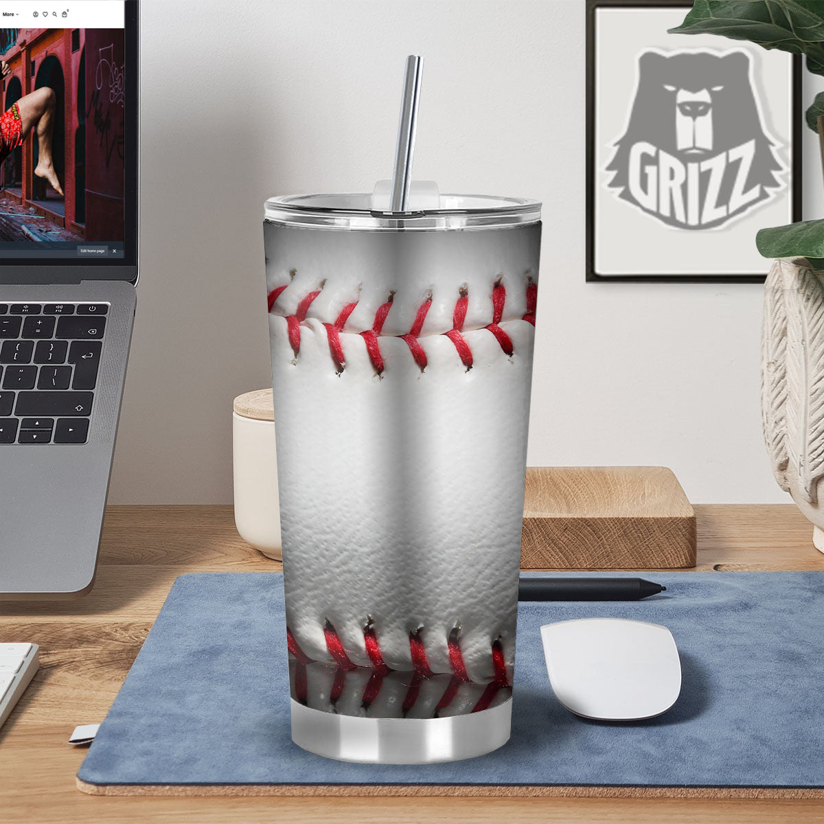 Baseballs Texture Print Tumbler-grizzshop