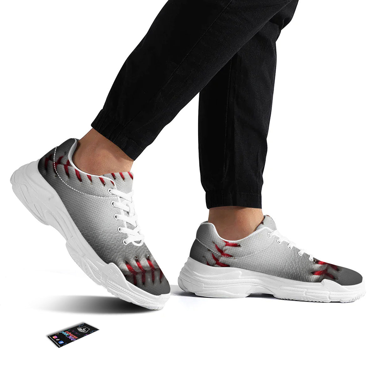 Baseballs Texture Print White Chunky Shoes-grizzshop