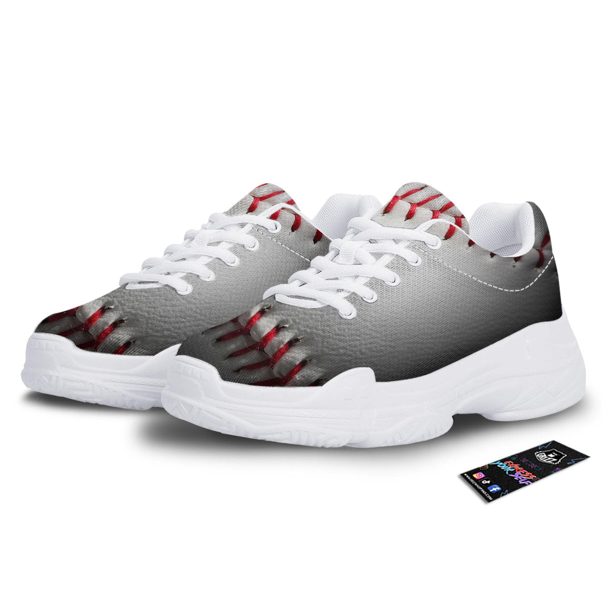 Baseballs Texture Print White Chunky Shoes-grizzshop