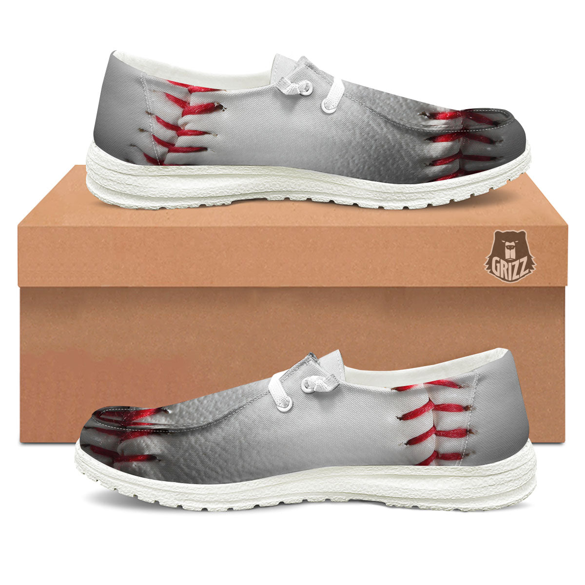 Baseballs Texture Print White Loafers-grizzshop
