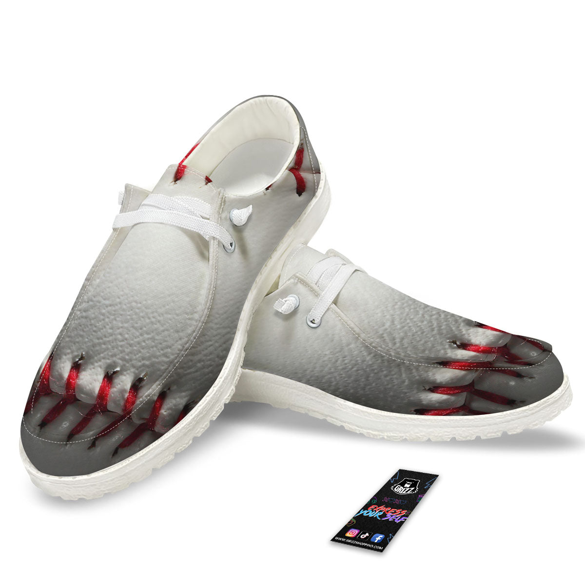Baseballs Texture Print White Loafers-grizzshop