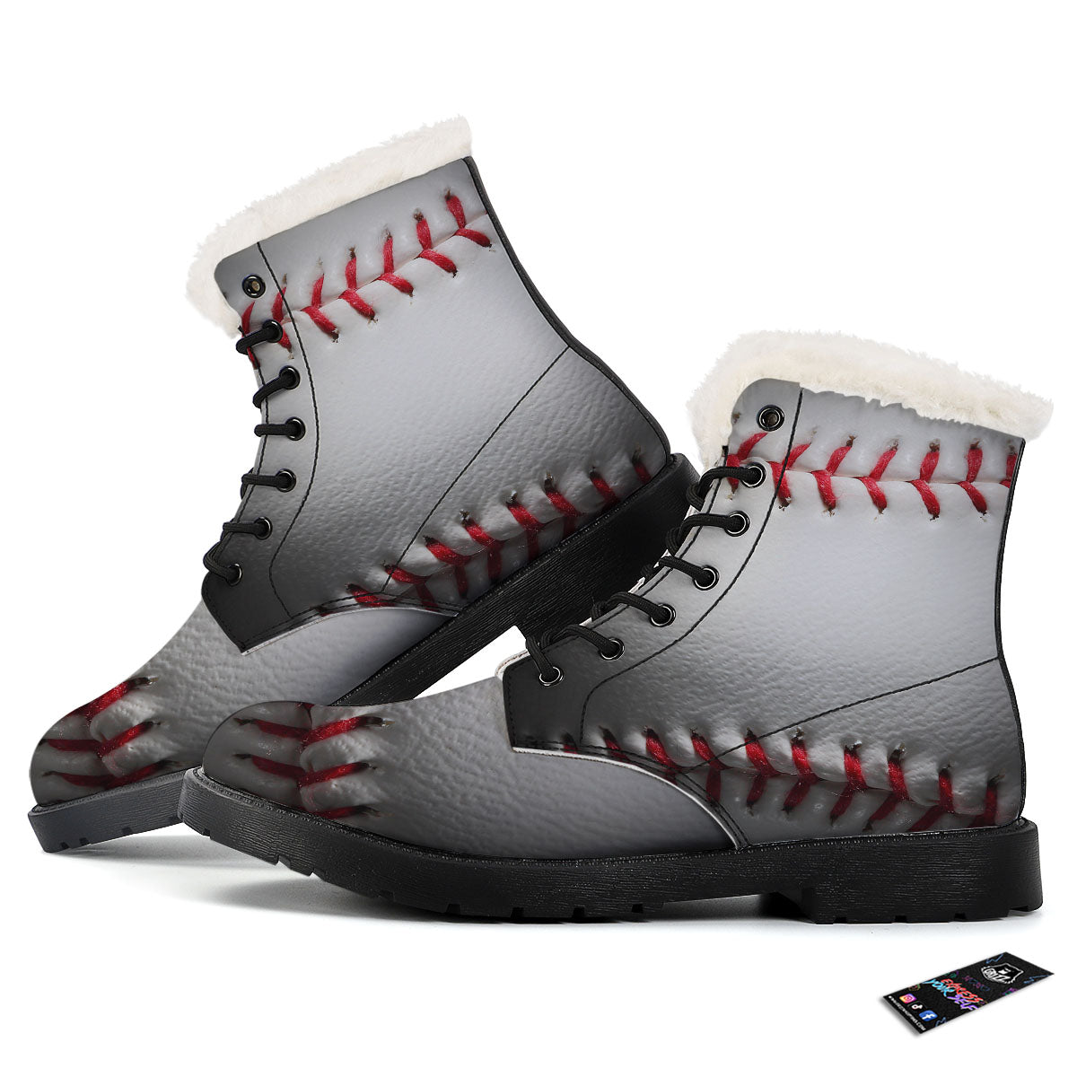 Baseballs Texture Print Winter Boots-grizzshop