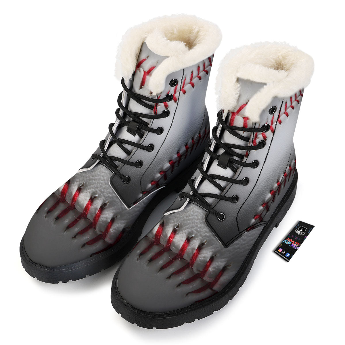 Baseballs Texture Print Winter Boots-grizzshop