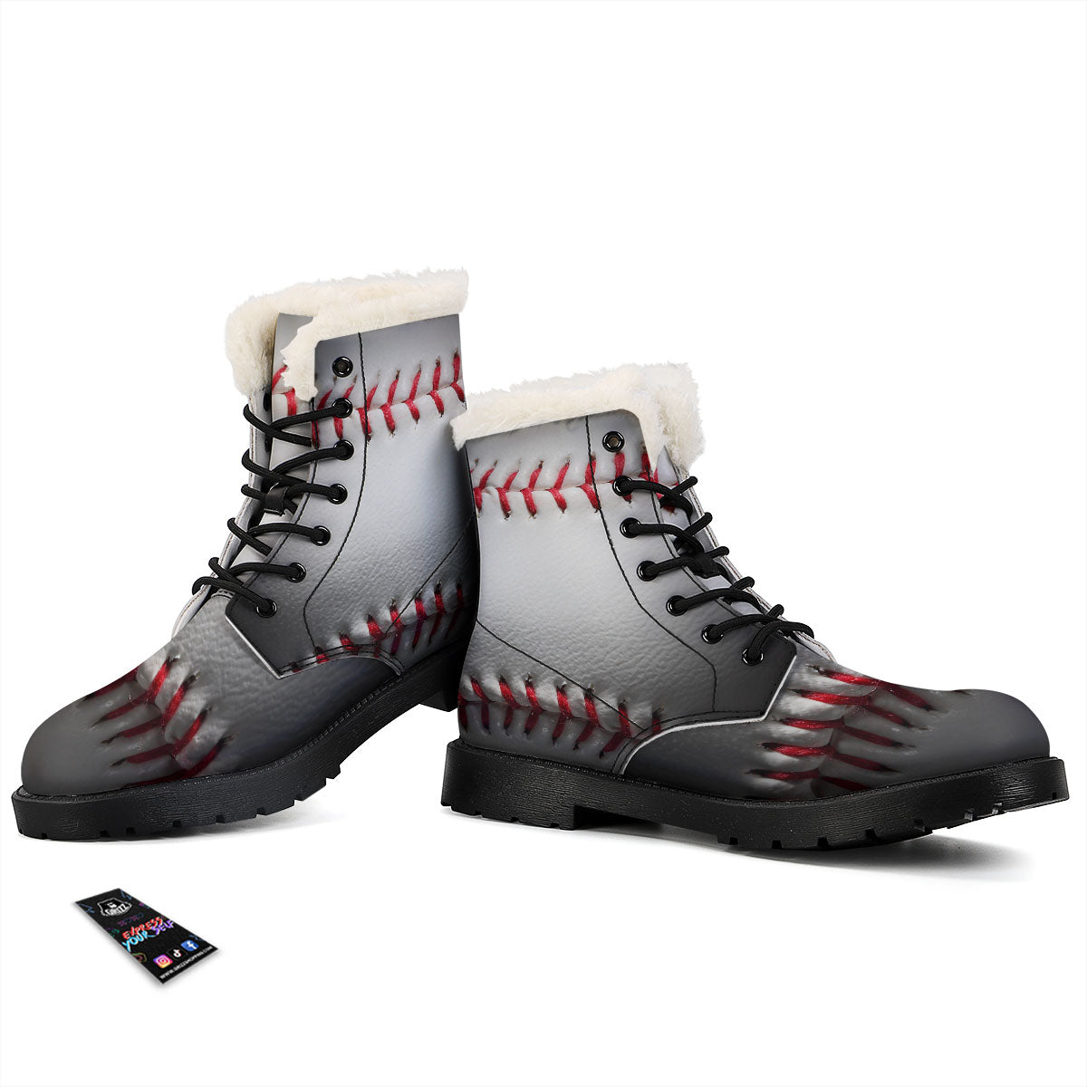 Baseballs Texture Print Winter Boots-grizzshop