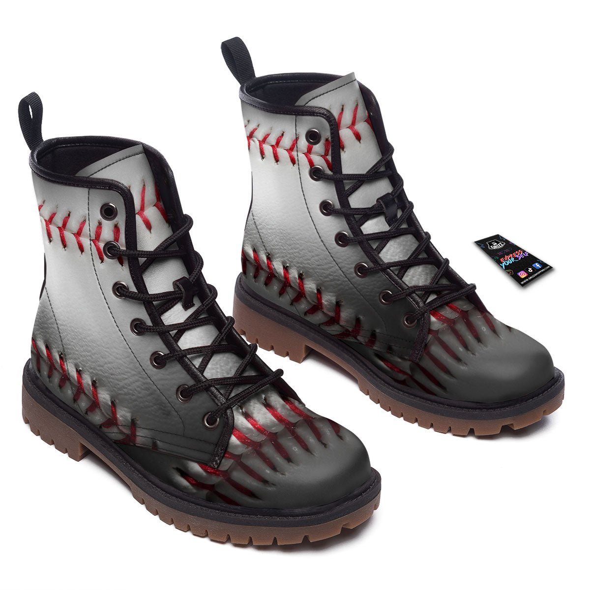 Baseballs Texture Print Work Boots-grizzshop