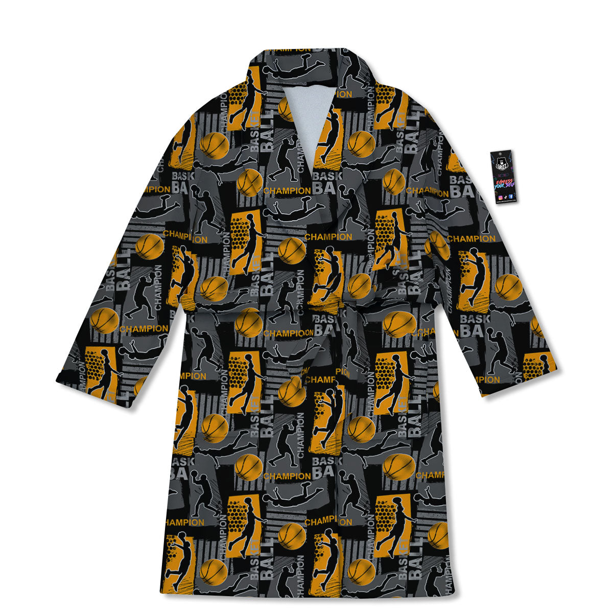 Basketball Black Yellow Print Pattern Bathrobe-grizzshop
