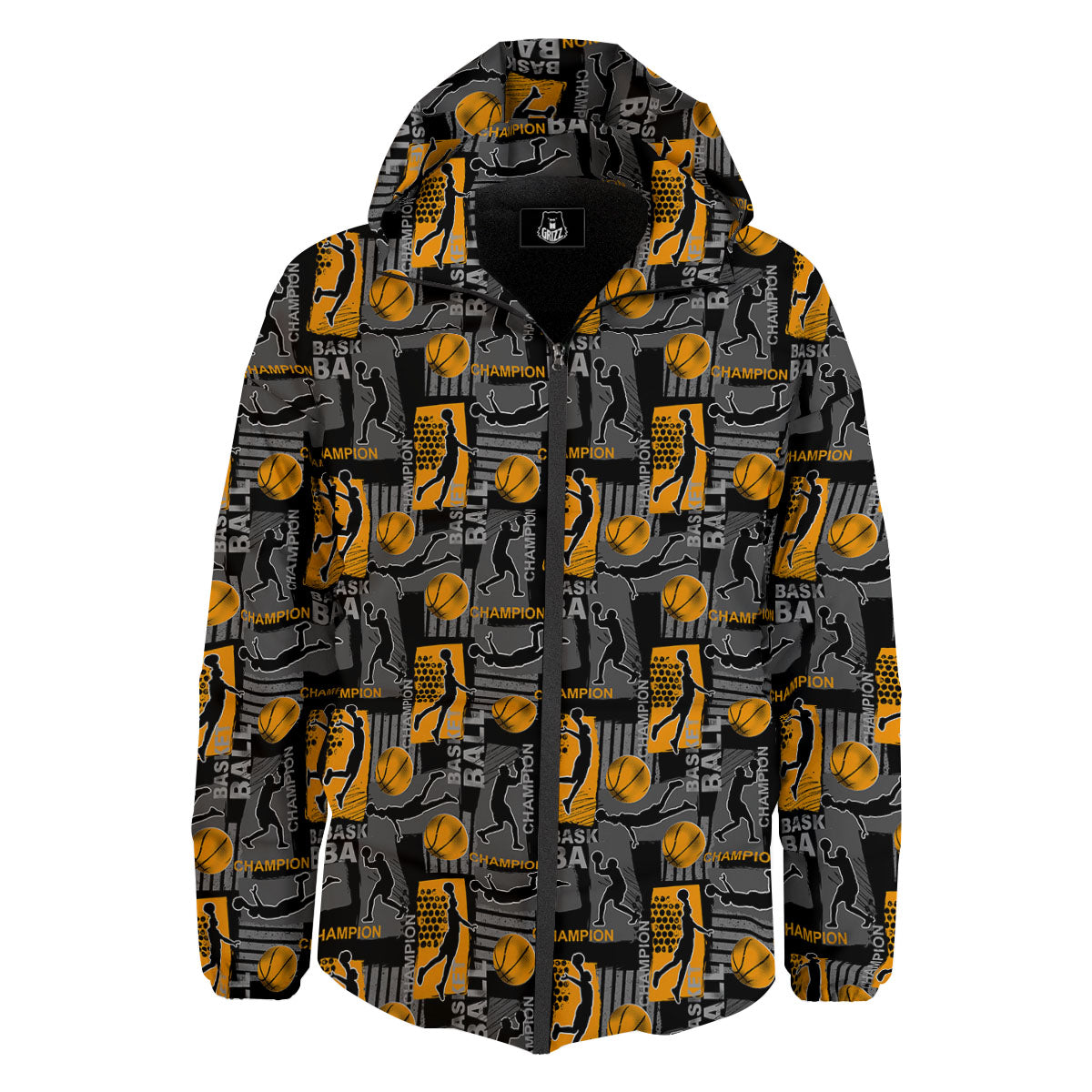 Basketball Black Yellow Print Pattern Down Jacket-grizzshop