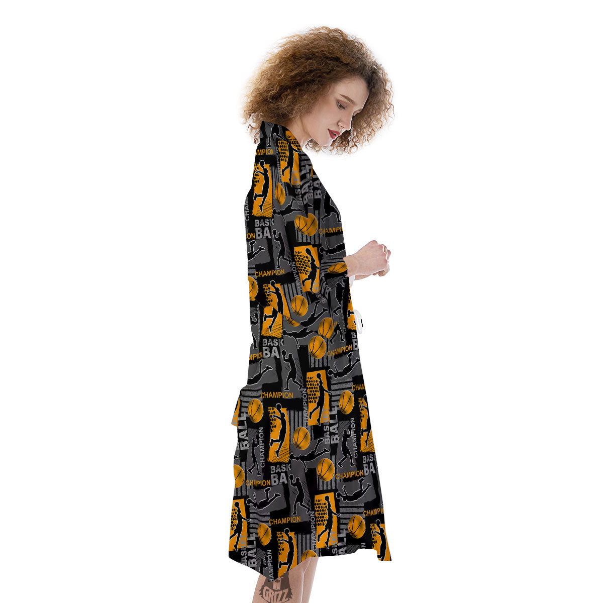 Basketball Black Yellow Print Pattern Kimono-grizzshop