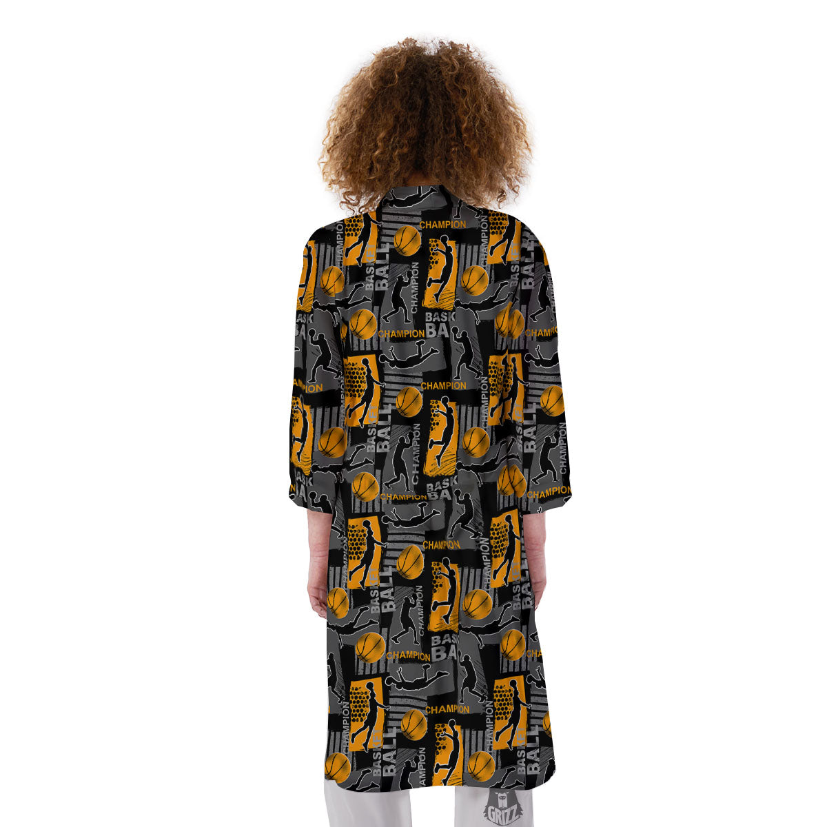 Basketball Black Yellow Print Pattern Kimono-grizzshop