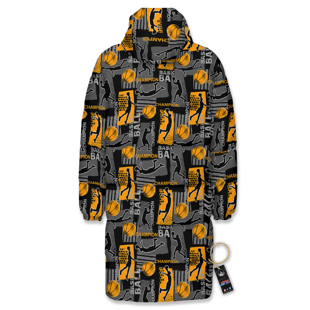 Basketball Black Yellow Print Pattern Long Down Jacket-grizzshop