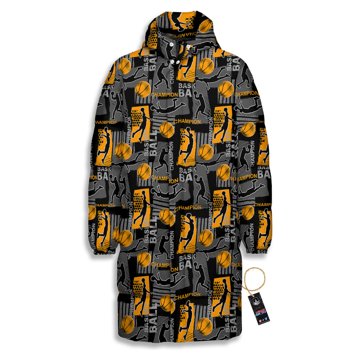 Basketball Black Yellow Print Pattern Long Down Jacket-grizzshop