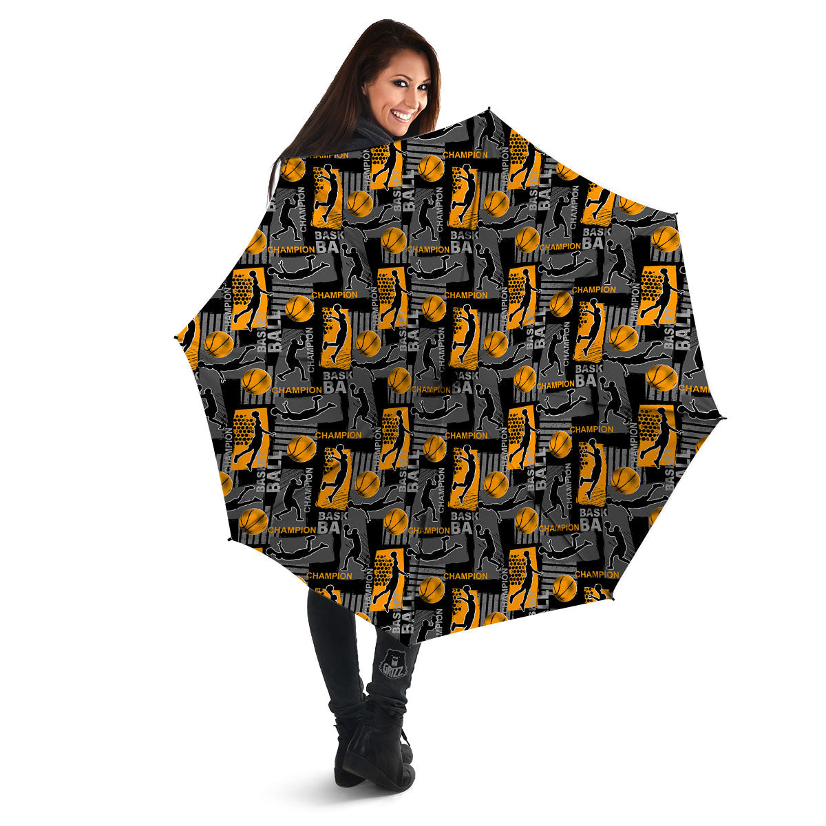 Basketball Black Yellow Print Pattern Umbrella-grizzshop