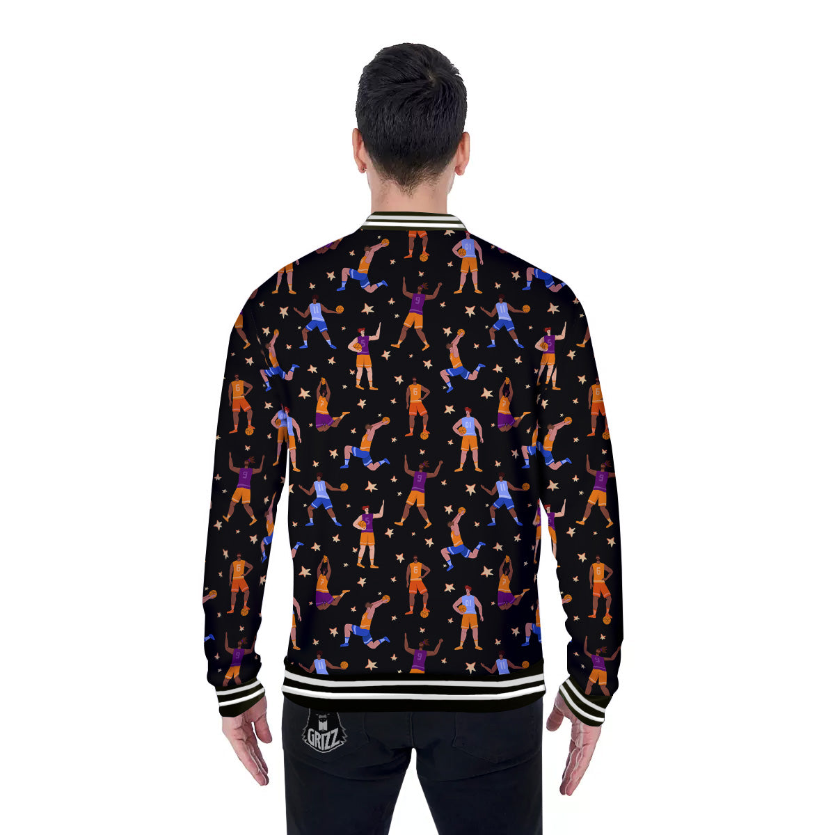 Basketball Players Funny Print Pattern Baseball Jacket-grizzshop