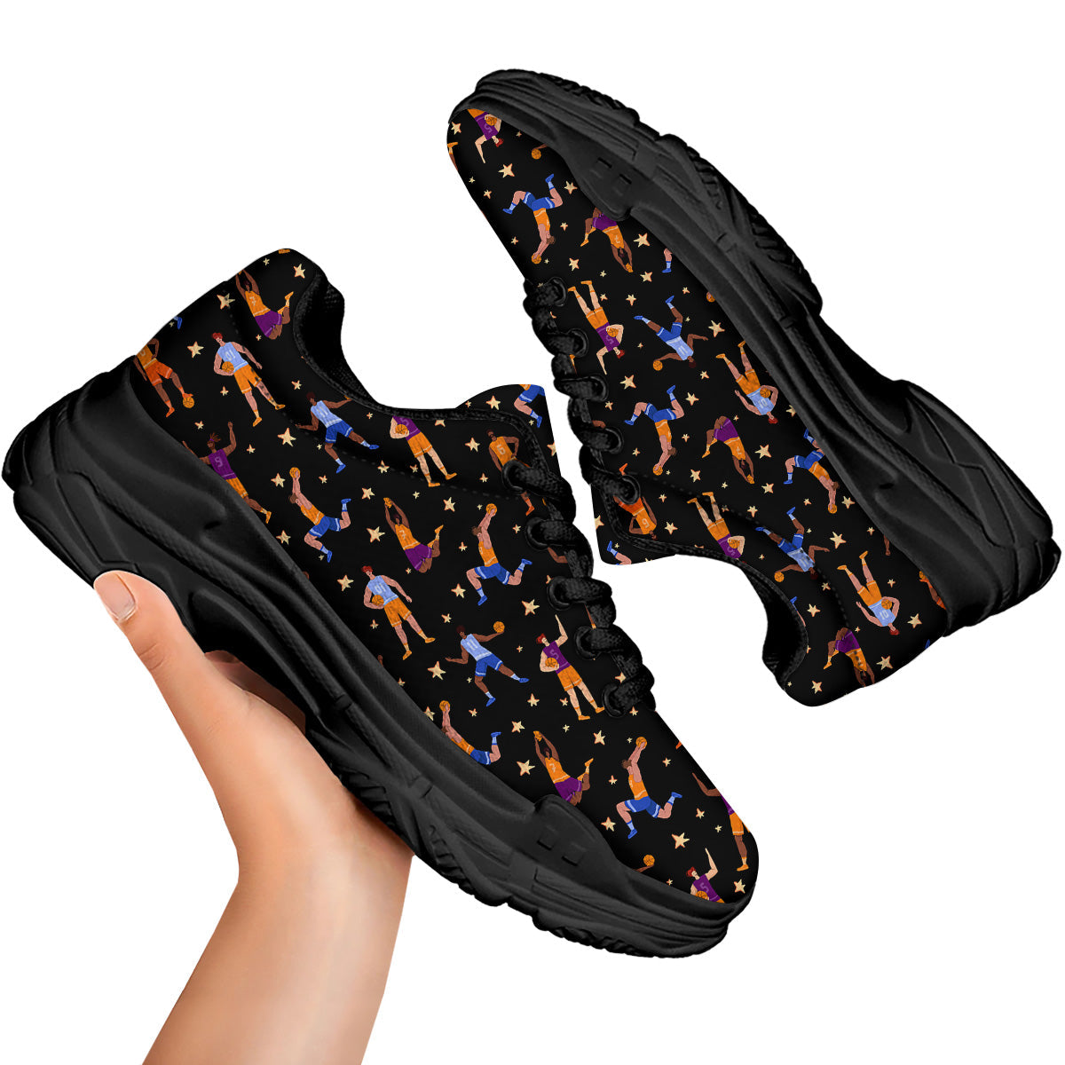 Basketball Players Funny Print Pattern Black Chunky Shoes-grizzshop