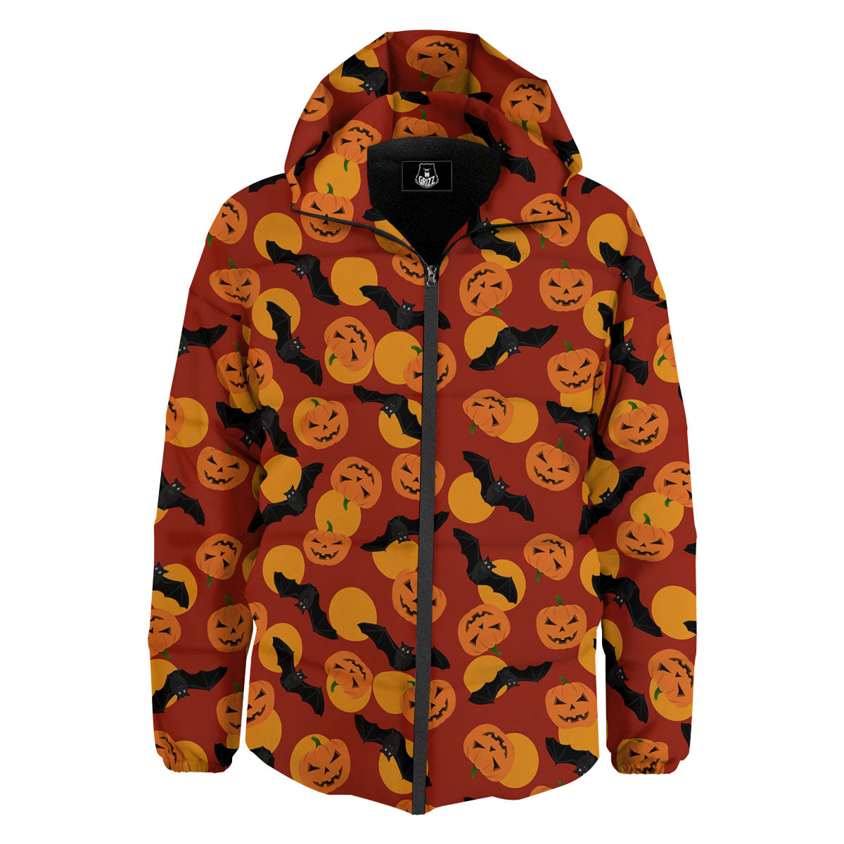 Bat And Pumpkin Halloween Print Pattern Down Jacket-grizzshop