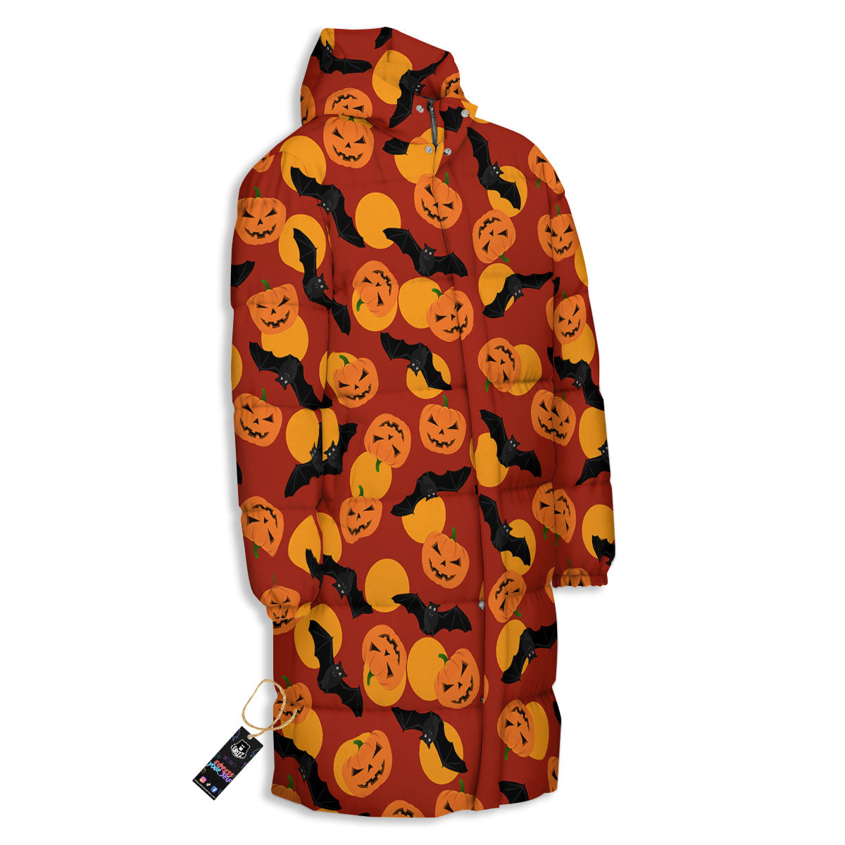 Bat And Pumpkin Halloween Print Pattern Long Down Jacket-grizzshop
