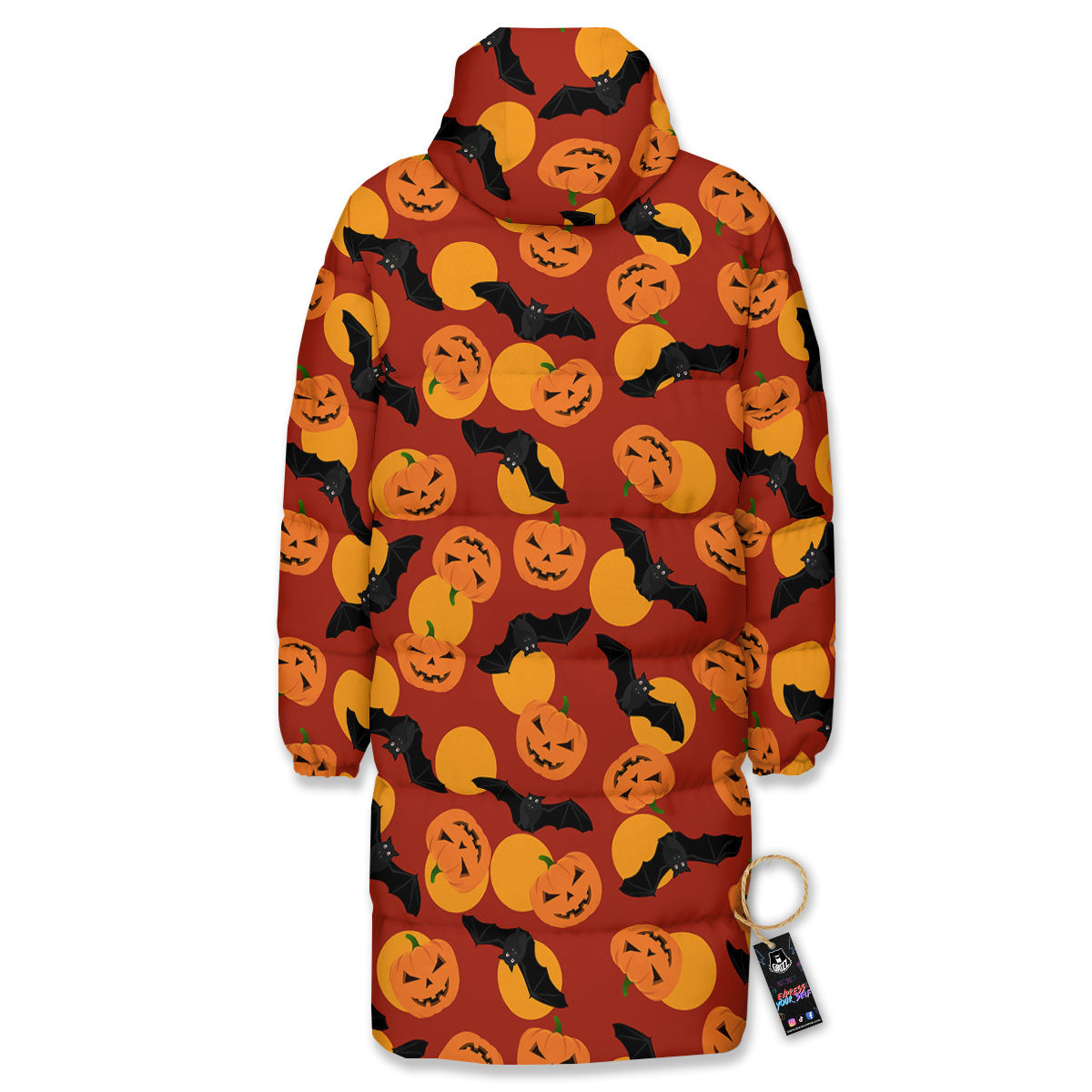 Bat And Pumpkin Halloween Print Pattern Long Down Jacket-grizzshop