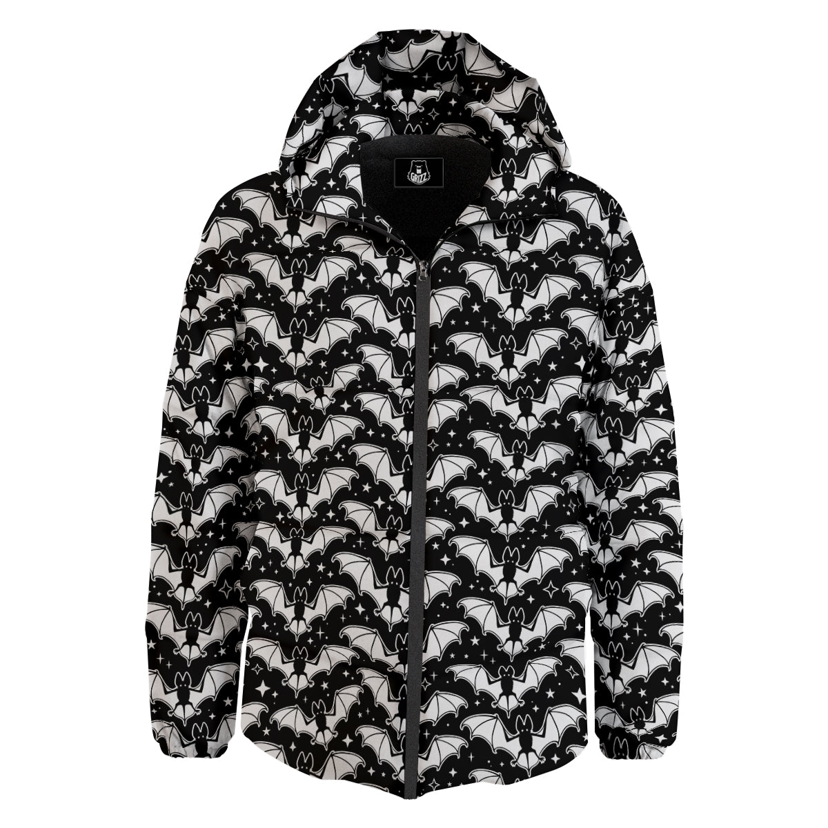 Bat Halloween White And Black Print Pattern Down Jacket-grizzshop