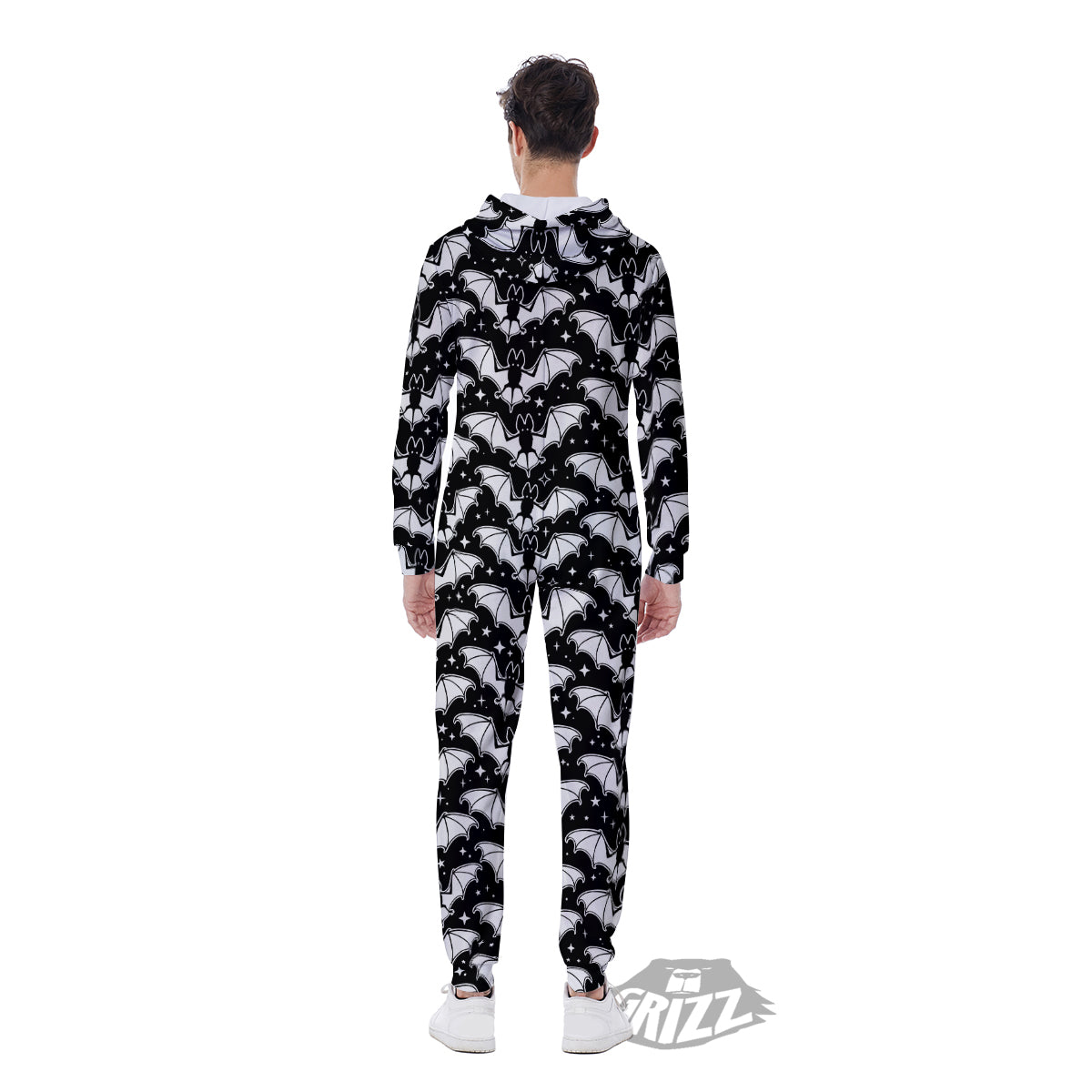 Bat Halloween White And Black Print Pattern Men's Jumpsuit-grizzshop