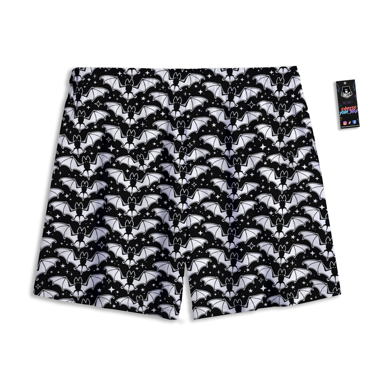 Bat Halloween White And Black Print Pattern Mesh Shorts
