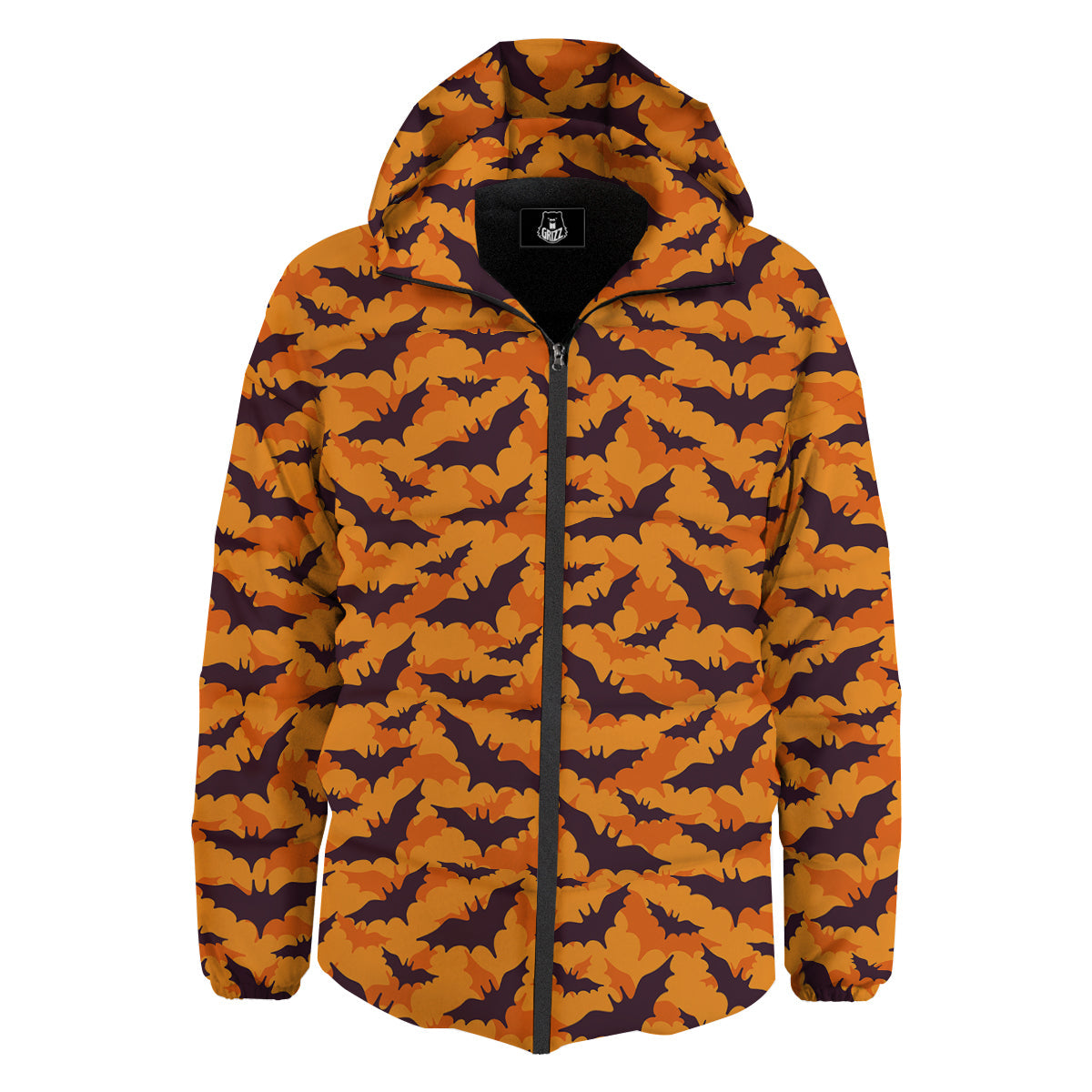 Bats Black And Orange Print Pattern Down Jacket-grizzshop