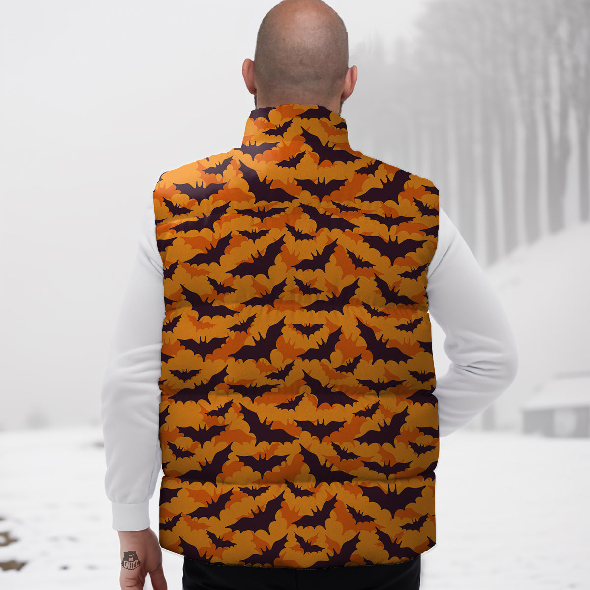 Bats Black And Orange Print Pattern Down Vest-grizzshop