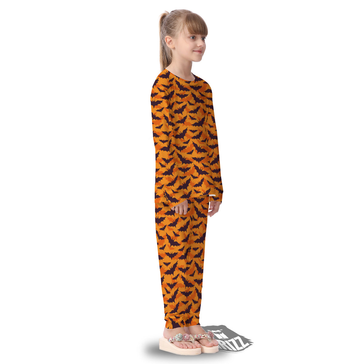 Bats Black And Orange Print Pattern Kid's Pajamas-grizzshop