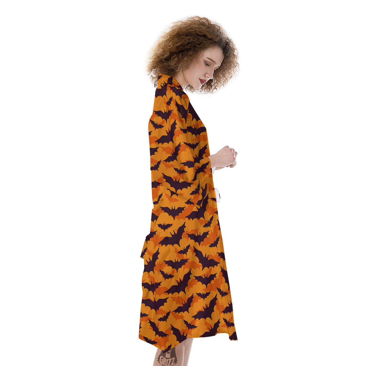 Bats Black And Orange Print Pattern Kimono-grizzshop