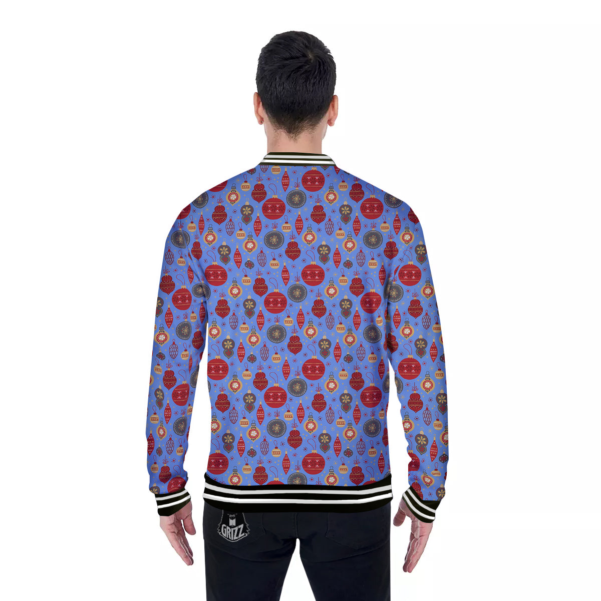 Baubles Christmas Print Pattern Baseball Jacket-grizzshop