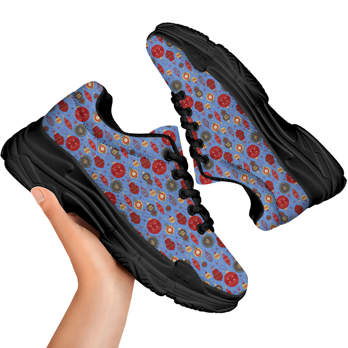 Baubles Christmas Print Pattern Black Chunky Shoes-grizzshop