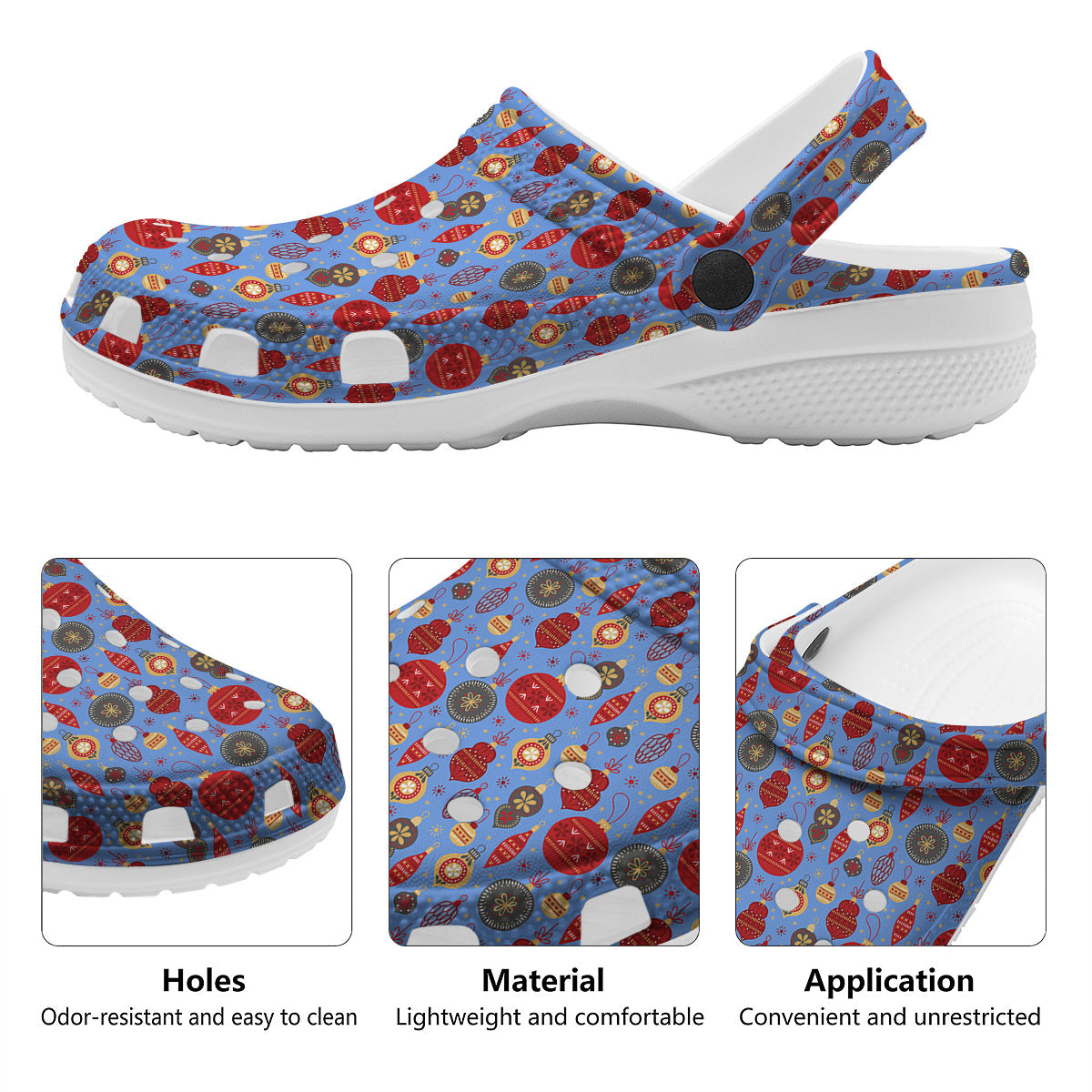 Baubles Christmas Print Pattern Clog-grizzshop
