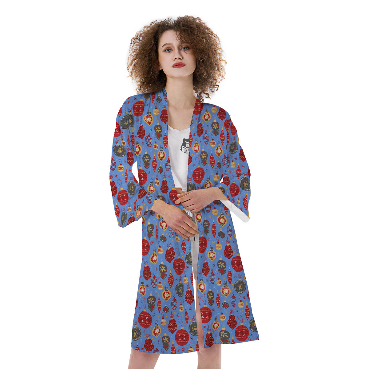 Baubles Christmas Print Pattern Kimono-grizzshop