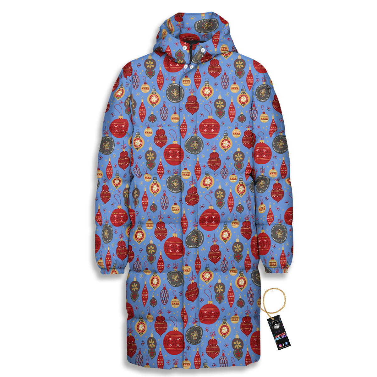 Baubles Christmas Print Pattern Long Down Jacket-grizzshop