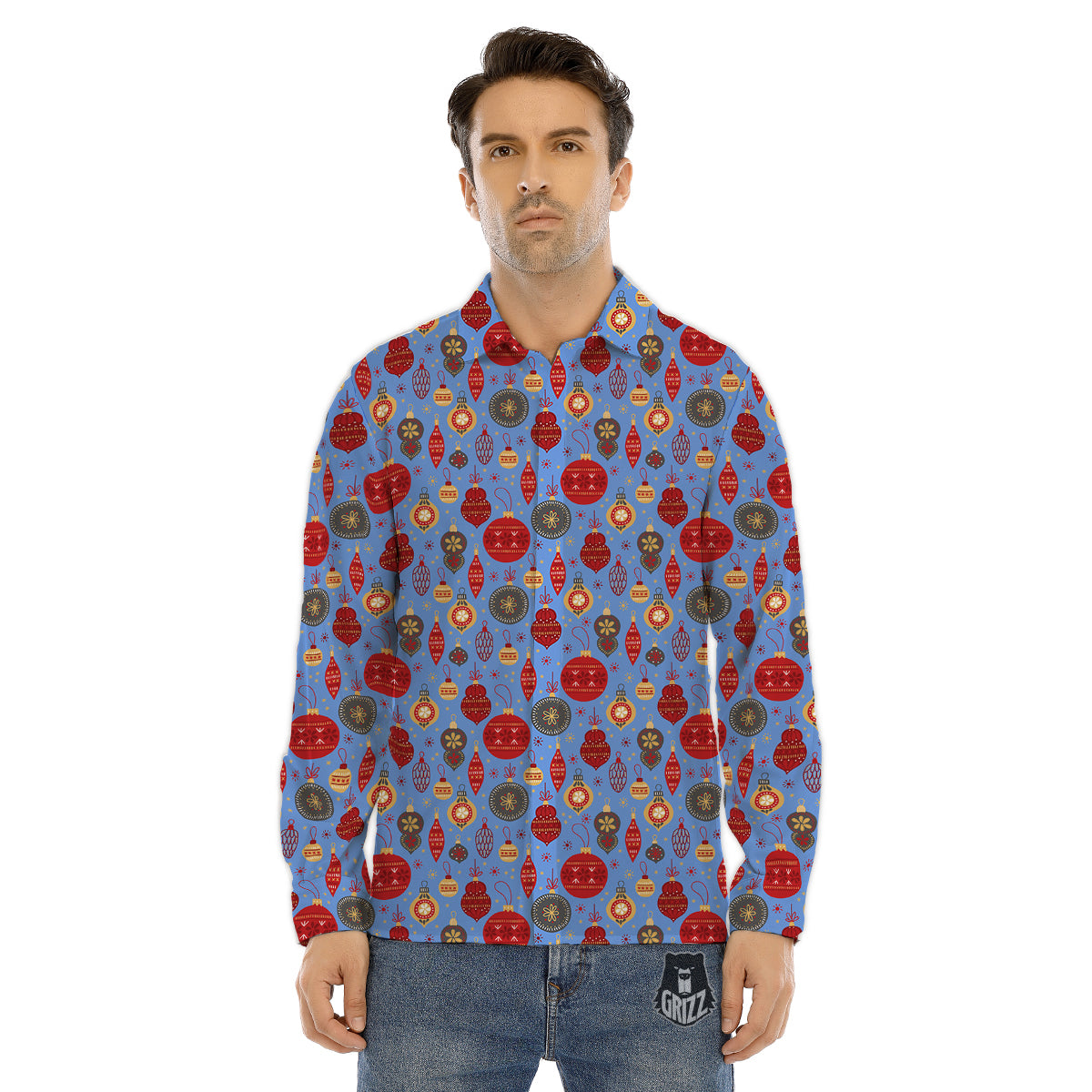 Baubles Christmas Print Pattern Men's Dress Shirts-grizzshop