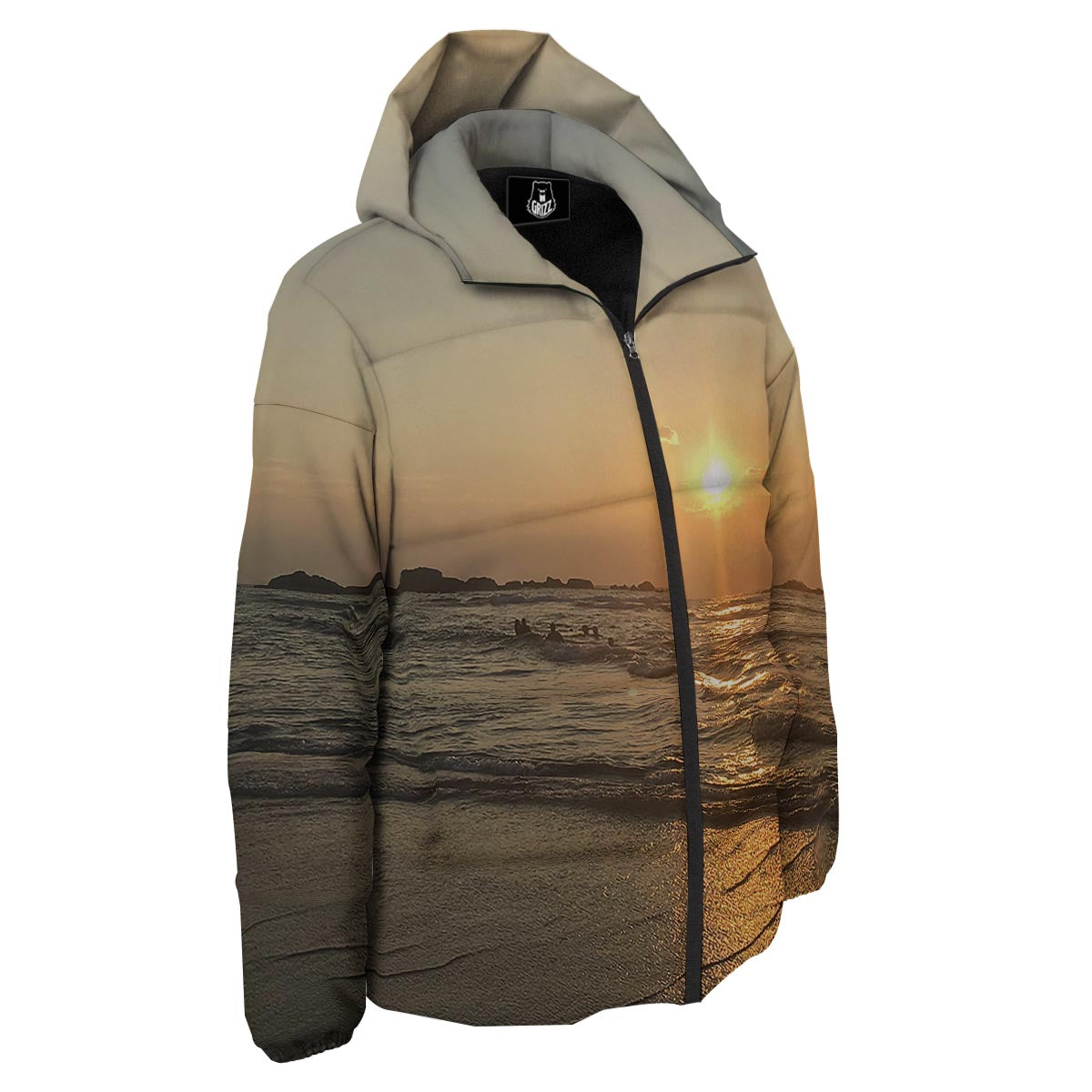 Beach Sunrise Print Down Jacket-grizzshop